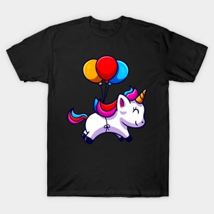 Cute Unicorn With Balloons Fun Birthday Gift Kids T-Shirt